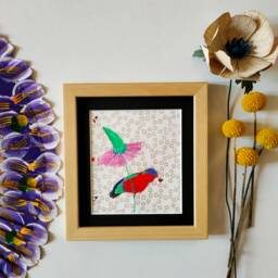Multicolored Parakeet Table With Dry Pastel & Handmade Japanese Paper - thumbnail 1