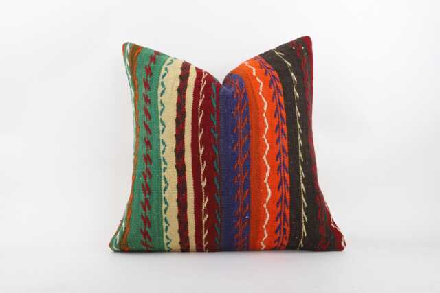 Vintage Turkish Kilim Pillow 20'' Square Anatolian Cushion - image 1