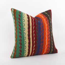 Vintage Turkish Kilim Pillow 20'' Square Anatolian Cushion - thumbnail 3