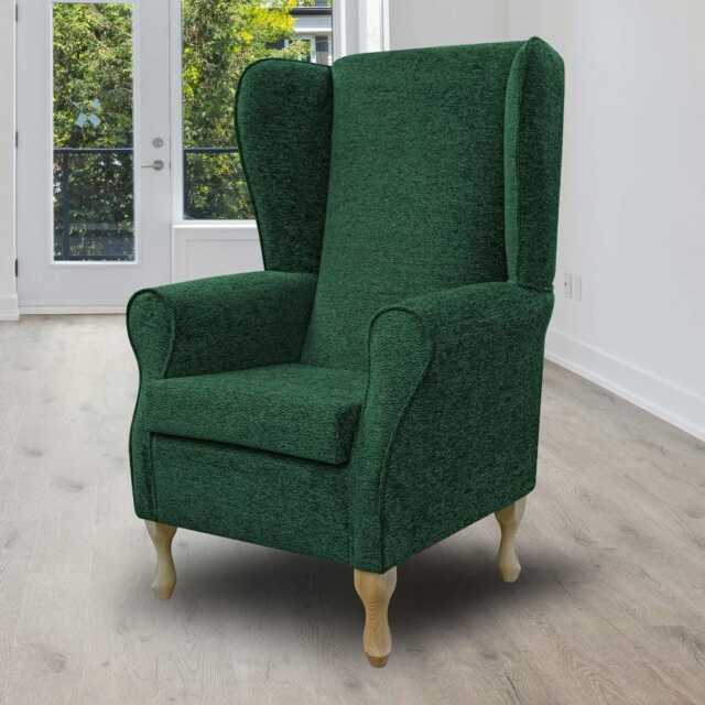 Emerald Green High Back Armchair Retro Swirl Fontana Fabric, Made To Order - image 1