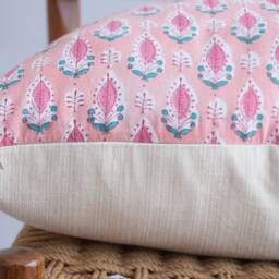 "Block Print Pillow Cover Floral Batik, Natural Dyed Textile - 20"" X 20" - thumbnail 3
