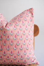 "Block Print Pillow Cover Floral Batik, Natural Dyed Textile - 20"" X 20" - thumbnail 1