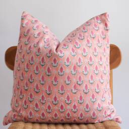 "Block Print Pillow Cover Floral Batik, Natural Dyed Textile - 20"" X 20" - thumbnail 2