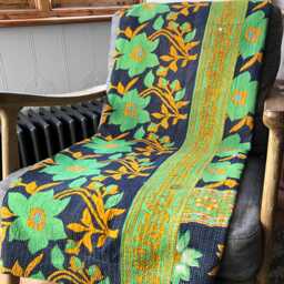 Sale Kantha Throw - Black & Lilac. Reverse Black, Green Ochre. Unique/One Of A Kind/Vintage/Boho/Kantha Stitched/Reversible Throw - thumbnail 3