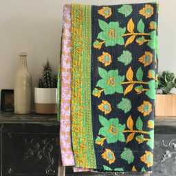 Sale Kantha Throw - Black & Lilac. Reverse Black, Green Ochre. Unique/One Of A Kind/Vintage/Boho/Kantha Stitched/Reversible Throw - thumbnail 2