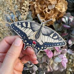 Swallowtail Butterfly Wooden Spring Decoration Hand Illustrated Birch Ornament - thumbnail 4