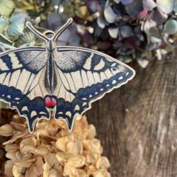 Swallowtail Butterfly Wooden Spring Decoration Hand Illustrated Birch Ornament - thumbnail 3