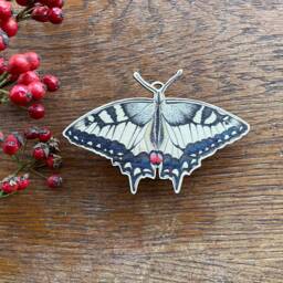 Swallowtail Butterfly Wooden Spring Decoration Hand Illustrated Birch Ornament