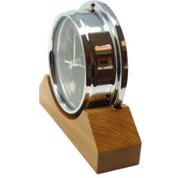 Handmade Prestige Roman Clock in Chrome With Jet Black Dial Mounted On An English Oak Mantel/Display Mount - thumbnail 3