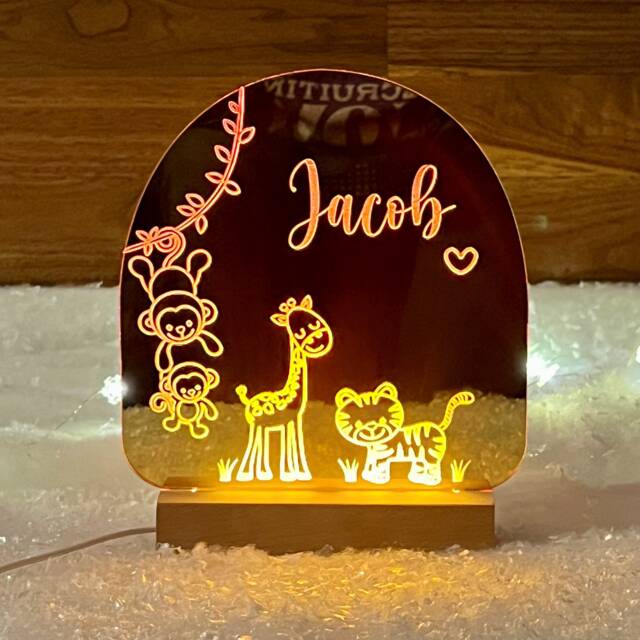 Personalised Nightlight, Animals Personalized Night Light New Baby Name, Bedroom Lamp, Newborn Nursery 1st Shower Christmas - image 1