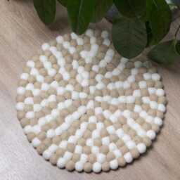 Chic Almond White Felt Ball Rug - Handmade Round Carpet For Cozy Living Spaces Off Pom Free Shipping - thumbnail 2