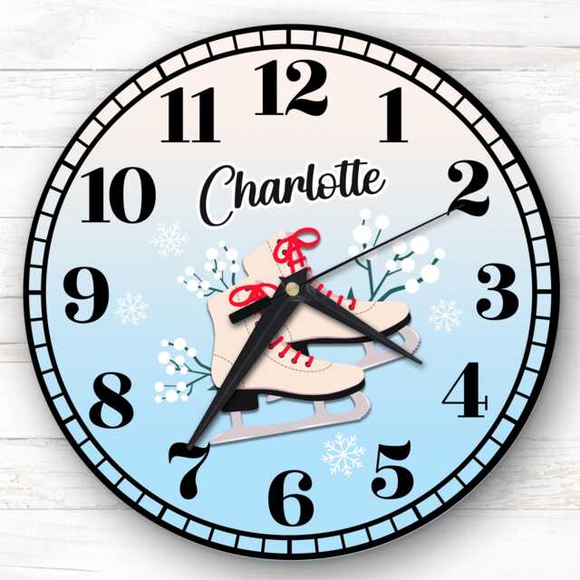 Ice Skates Skating Personalised Gift For Kid's Bedroom Clock - Kids Clock, Children's , Custom Wall - image 1
