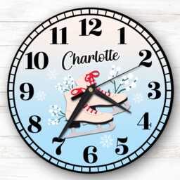 Ice Skates Skating Personalised Gift For Kid's Bedroom Clock - Kids Clock, Children's , Custom Wall - thumbnail 1