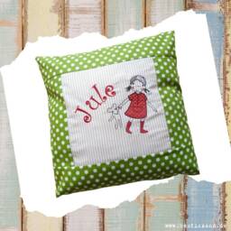Embroidered Pillow Girl + Name //Green - Natural// 40x40 Pillowcase Gift Cuddly Cuddle Name - thumbnail 3