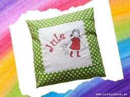 Embroidered Pillow Girl + Name //Green - Natural// 40x40 Pillowcase Gift Cuddly Cuddle Name - thumbnail 1