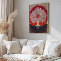 Tree Of Life Wall Art Print, Boho Red & White Abstract Nature Artwork, Spiritual Roots Poster, Modern Botanical Home Decor - thumbnail 2