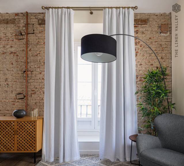 Blackout Linen Curtain - Living Room White Drape Polyester Lined For Bedroom Custom Sizes - image 1