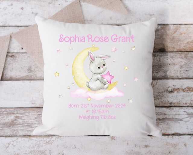 Personalised Baby Birth Cushion, New Girl Gift, Stats Newborn Keepsake Gift - image 1
