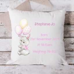 Personalised Baby Birth Cushion, New Girl Gift, Stats Newborn Keepsake Gift - thumbnail 2