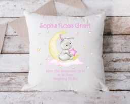 Personalised Baby Birth Cushion, New Girl Gift, Stats Newborn Keepsake Gift - thumbnail 1