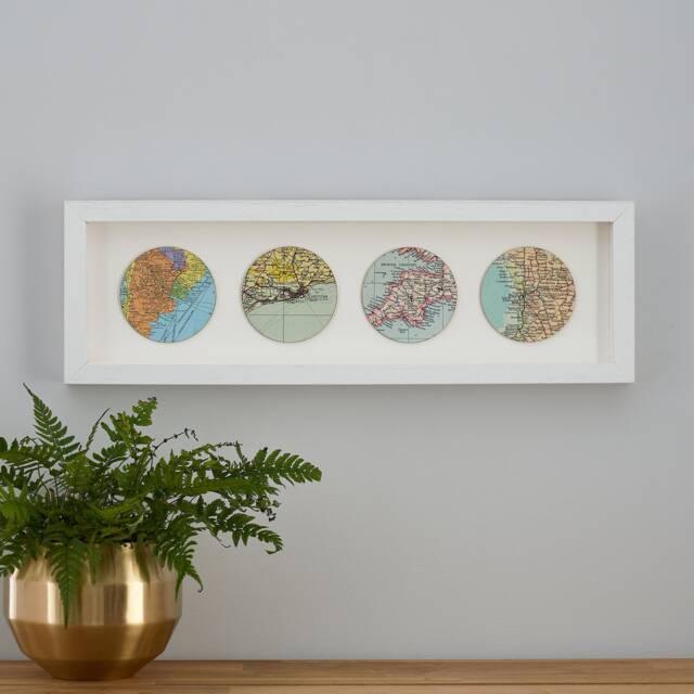 Map Wall Art - Four Custom Circles Wedding Gift Paper Anniversary For Husband Wife Personalized Print A Couple - image 1