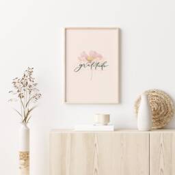 Gratitude Print, Christian Art Wall Art, Floral Gifts For Women, Home Decor, Gift, Pink Prints Wall Art - thumbnail 2