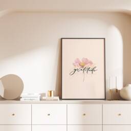 Gratitude Print, Christian Art Wall Art, Floral Gifts For Women, Home Decor, Gift, Pink Prints Wall Art - thumbnail 1
