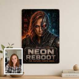Personalised Retro Cyborg Metal Plaque From Photo, Custom Movie Title Subtitle Sci-Fi Sign Gift For Gamer Room Wall Decor Display - thumbnail 1
