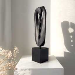 Charred Apple Wood Sculpture - Hand Carved Black Abstract Art Japandi Decor Ember Guardian - thumbnail 4