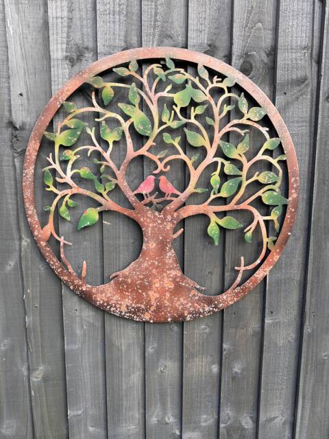 Handmade Rusty Metal Tree Of Life Wall Art, Birds in Heart, 60cm - image 1