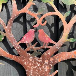 Handmade Rusty Metal Tree Of Life Wall Art, Birds in Heart, 60cm - thumbnail 3