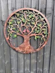 Handmade Rusty Metal Tree Of Life Wall Art, Birds in Heart, 60cm - thumbnail 1