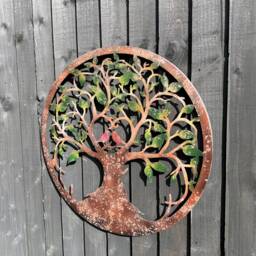 Handmade Rusty Metal Tree Of Life Wall Art, Birds in Heart, 60cm - thumbnail 2
