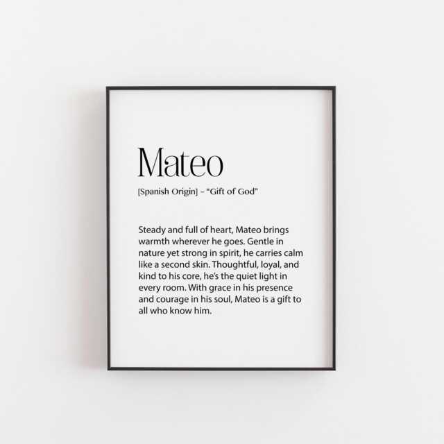 Mateo Name Meaning Wall Art - Spanish Baby Boy Print, Nursery Decor, Personalized Gift For New Parents Or Christening Poster - image 1