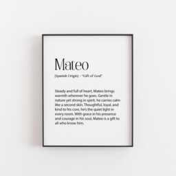 Mateo Name Meaning Wall Art - Spanish Baby Boy Print, Nursery Decor, Personalized Gift For New Parents Or Christening Poster - thumbnail 1