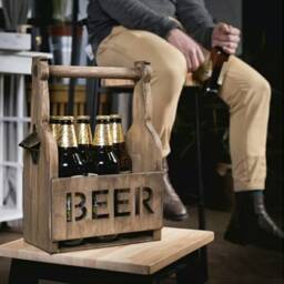 Beer Holder - Wooden Tote Carrier Caddy 6 Pack Six Back - thumbnail 2