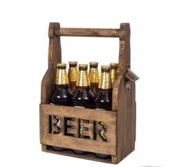 Beer Holder - Wooden Tote Carrier Caddy 6 Pack Six Back - thumbnail 1