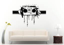 Graffiti Audio Aux Cords Boom Box Retro Old School Music Player A-Track Cassette Tape Radio Wall Decal Vinyl Sticker Mural Room Decor L988