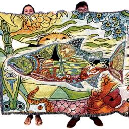 Chinook Woven Tapestry Blanket, Native American Inspired, Pacific Northwest Totem Throw By Sue Coccia 100% Cotton Made in Usa 72x54 - thumbnail 2