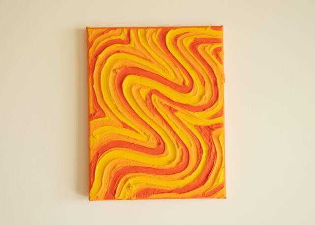 Yellow/Orange Groovy Textured Wall Art, Colorful Plaster Art On Canvas - 8x10 In - image 1