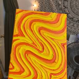 Yellow/Orange Groovy Textured Wall Art, Colorful Plaster Art On Canvas - 8x10 In - thumbnail 4