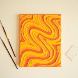 Yellow/Orange Groovy Textured Wall Art, Colorful Plaster Art On Canvas - 8x10 In - thumbnail 2
