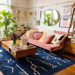 Dark Blue White Abstract Moroccan Rug - Hand Tufted Symbol Carpet Large Berber Area Shag - thumbnail 3