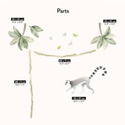 Climbing Lemur & Tropical Leaves - Watercolour Wall Decals, Plastic-Free Kids Room Wall Stickers - thumbnail 3