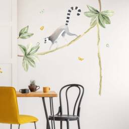 Climbing Lemur & Tropical Leaves - Watercolour Wall Decals, Plastic-Free Kids Room Wall Stickers - thumbnail 2