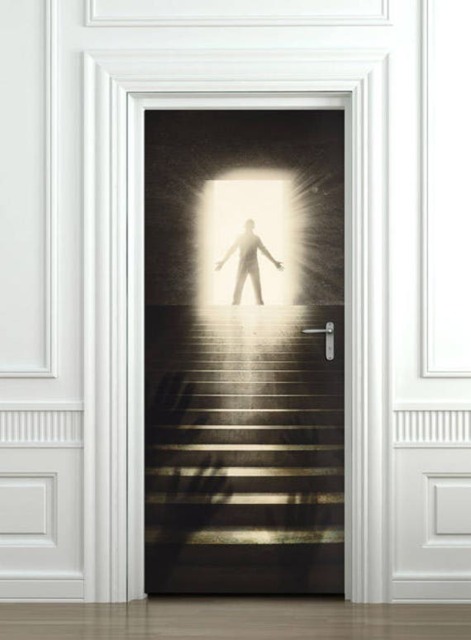 Stairs Wall Decal, Door Mural, Sticker, Wallpaper, Covering, Home Design Fridge Decor