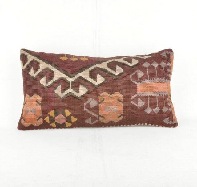 "Kilim Pillow, Wool Kilim Cousin From Anatolia , 30x60 cm, 12""x24" - image 1