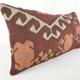 "Kilim Pillow, Wool Kilim Cousin From Anatolia , 30x60 cm, 12""x24" - thumbnail 2