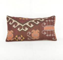 "Kilim Pillow, Wool Kilim Cousin From Anatolia , 30x60 cm, 12""x24" - thumbnail 1