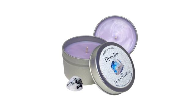 Moonstone Crystal Candle Tin Santal Coconut Scented Soy - image 1